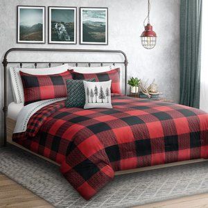 King 3PC Comforter Set • Buffalo Plaid • Red/Black